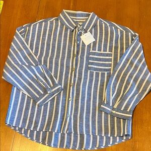 Sigrid Olsen Blue and White Striped Button Down Shirt